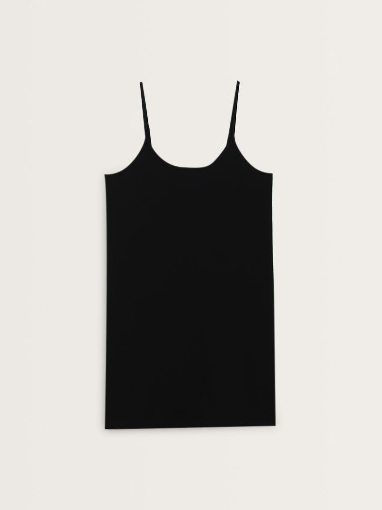 Wunderlove Solid Black Cotton Blend Slip