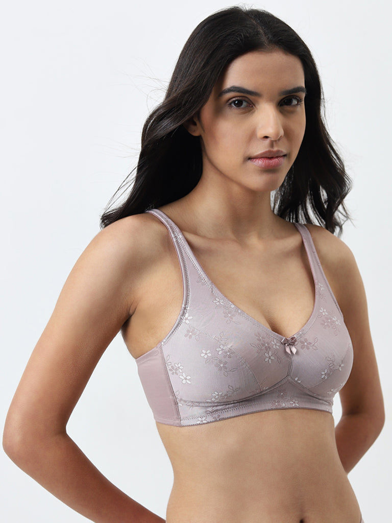 Wunderlove Mauve Floral Designed Padded Comfort Bra