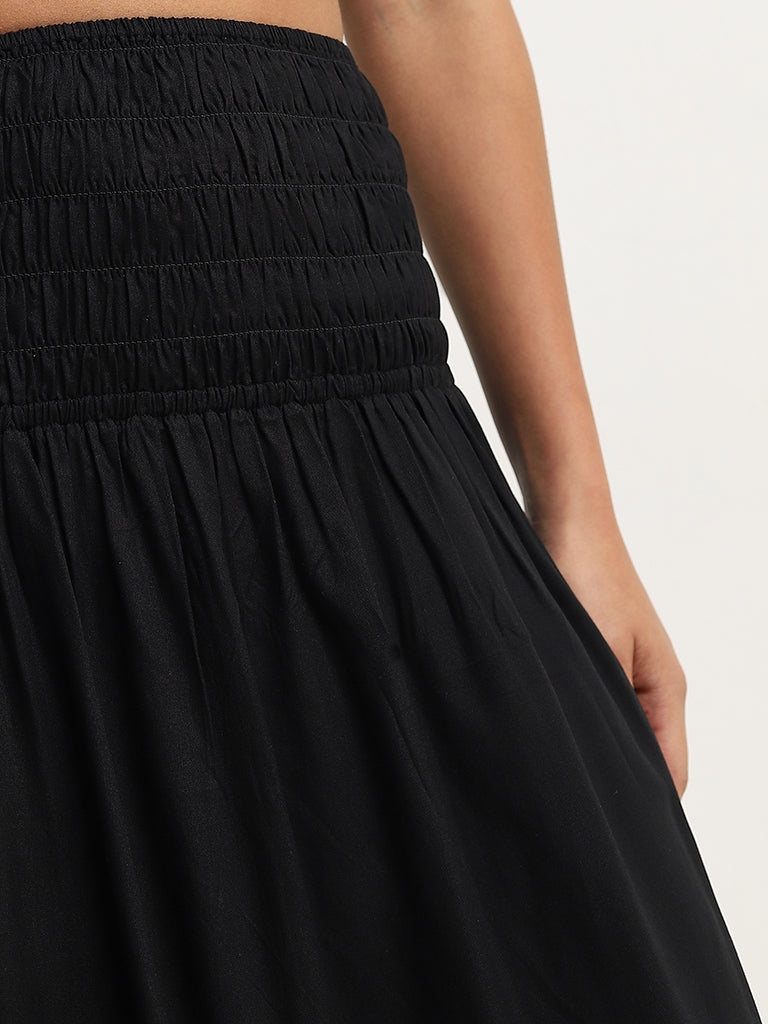 Wunderlove Black Smocked High-Rise Maxi Cotton Skirt