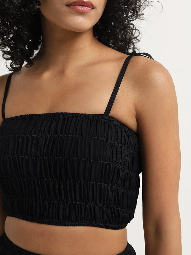 Wunderlove Black Smocked Cotton Crop Top