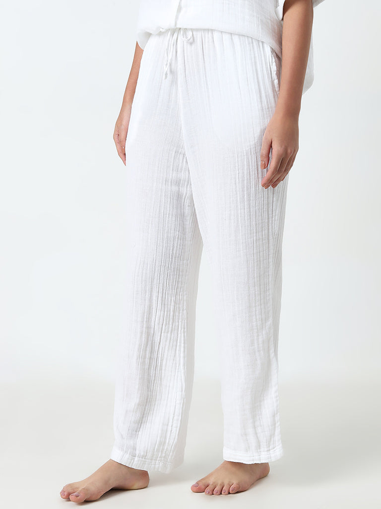 Wunderlove White Crinkled High-Rise Cotton Beach Pants