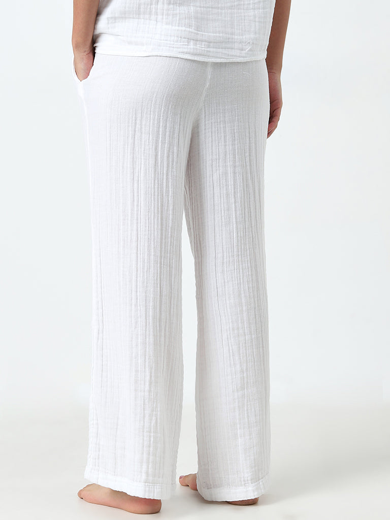 Wunderlove White Crinkled High-Rise Cotton Beach Pants