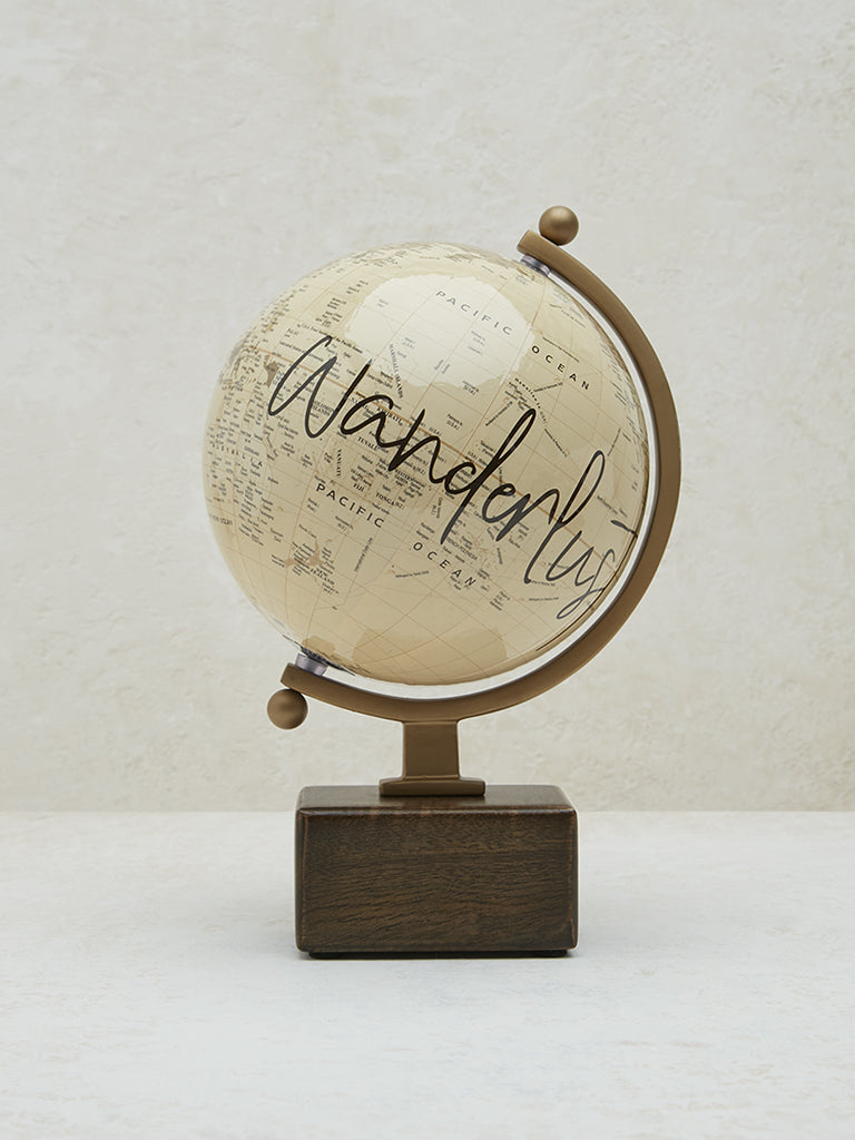 Westside Home Dark Brown Text Printed Wooden Globe