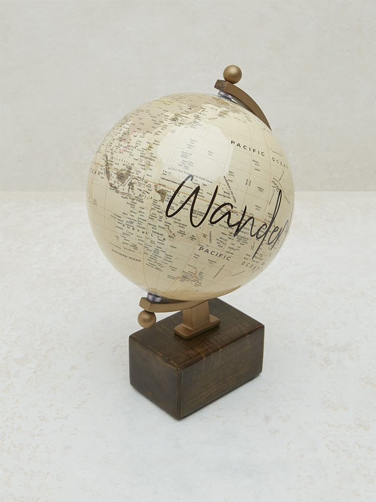 Westside Home Dark Brown Text Printed Wooden Globe