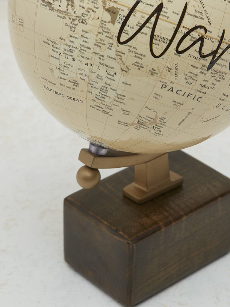 Westside Home Dark Brown Text Printed Wooden Globe