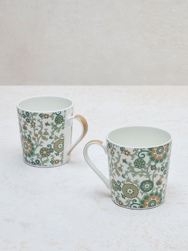 Westside Home Mint Sujani Floral Design Mugs - (Set of 2)