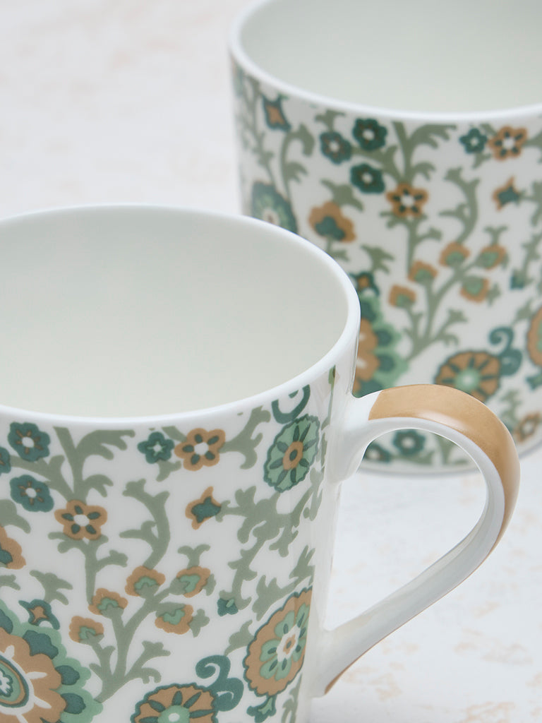 Westside Home Mint Sujani Floral Design Mugs - (Set of 2)