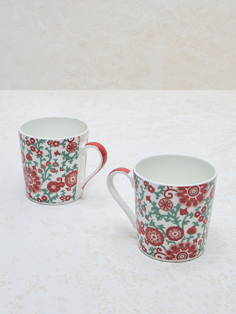 Westside Home Pink Sujani Floral Design Mugs - (Set of 2)