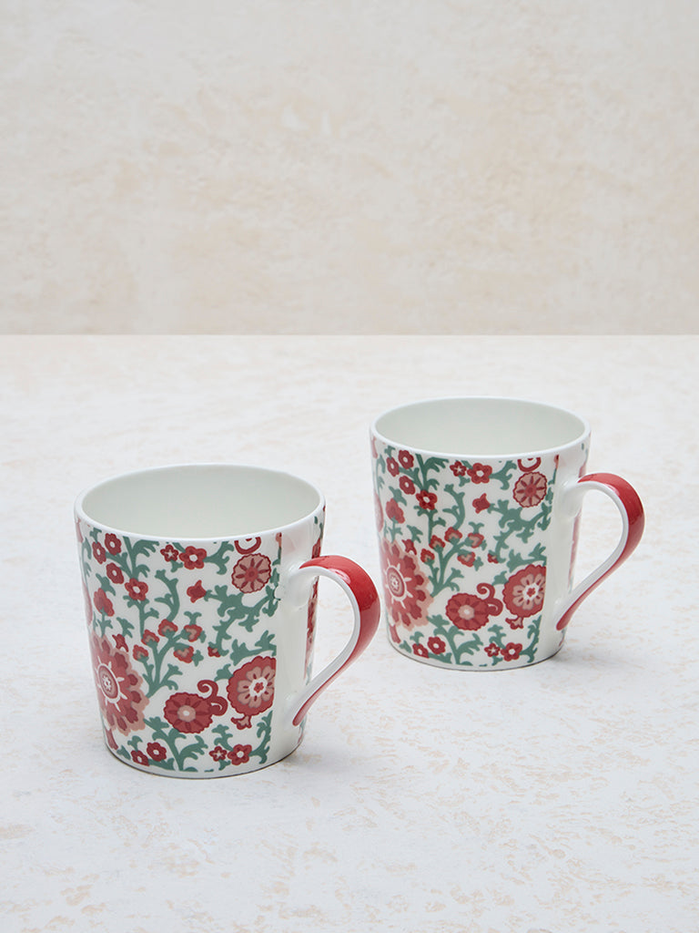 Westside Home Pink Sujani Floral Design Mugs - (Set of 2)