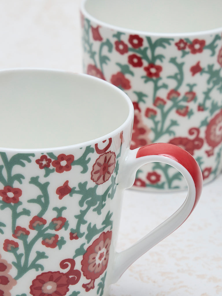 Westside Home Pink Sujani Floral Design Mugs - (Set of 2)