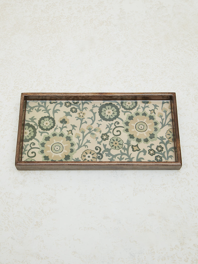 Westside Home Mint Floral Print Serving Tray