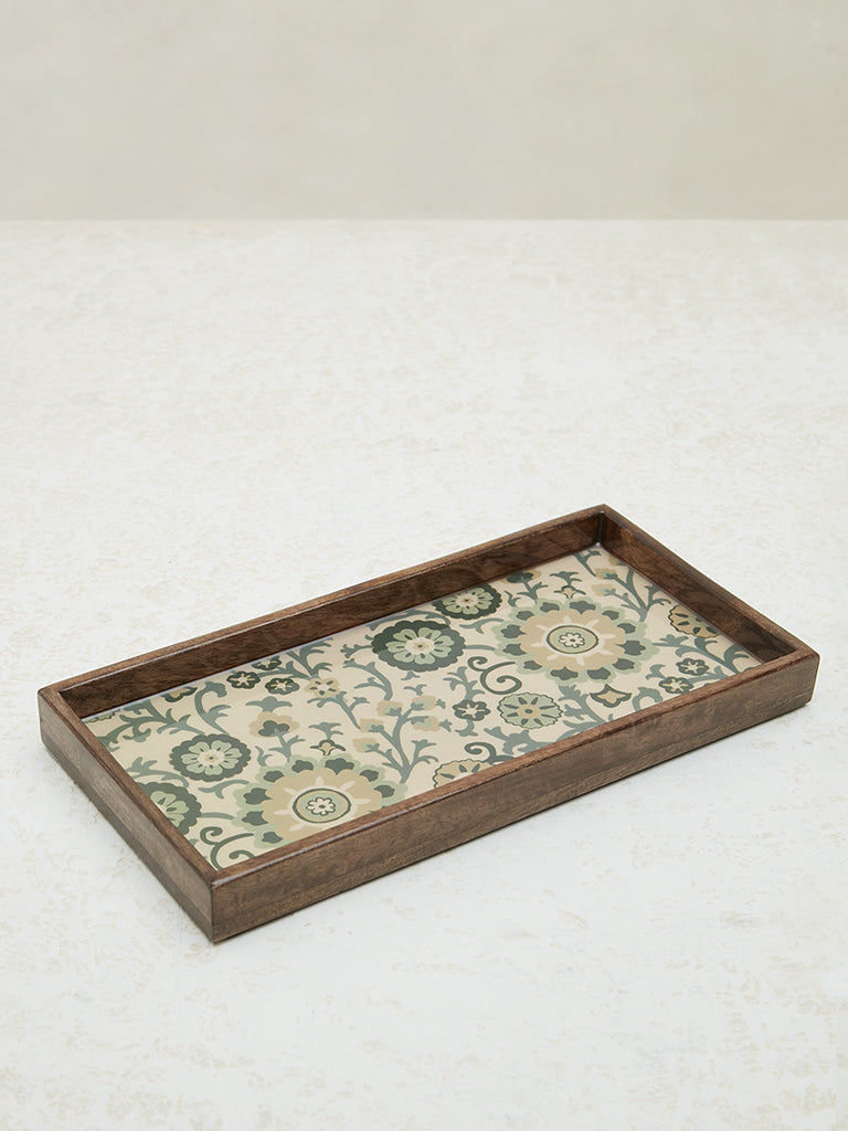 Westside Home Mint Floral Print Serving Tray