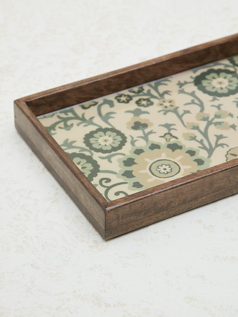 Westside Home Mint Floral Print Serving Tray