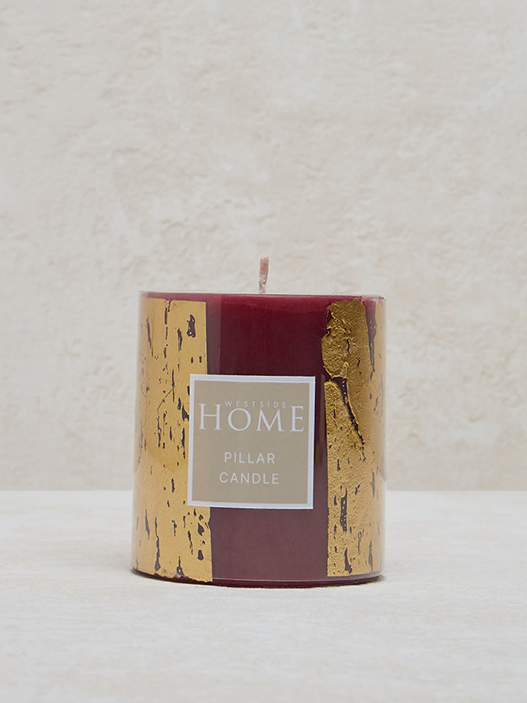 Westside Home Maroon Foiling Detailed Pillar Candle