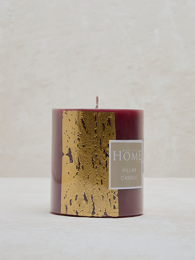 Westside Home Maroon Foiling Detailed Pillar Candle