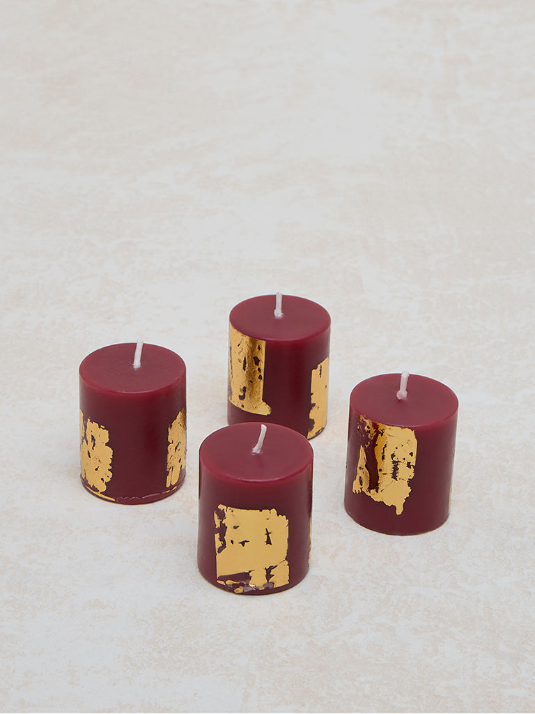 Westside Home Maroon Foiling Detailed Votive Candle - (Set of 4)