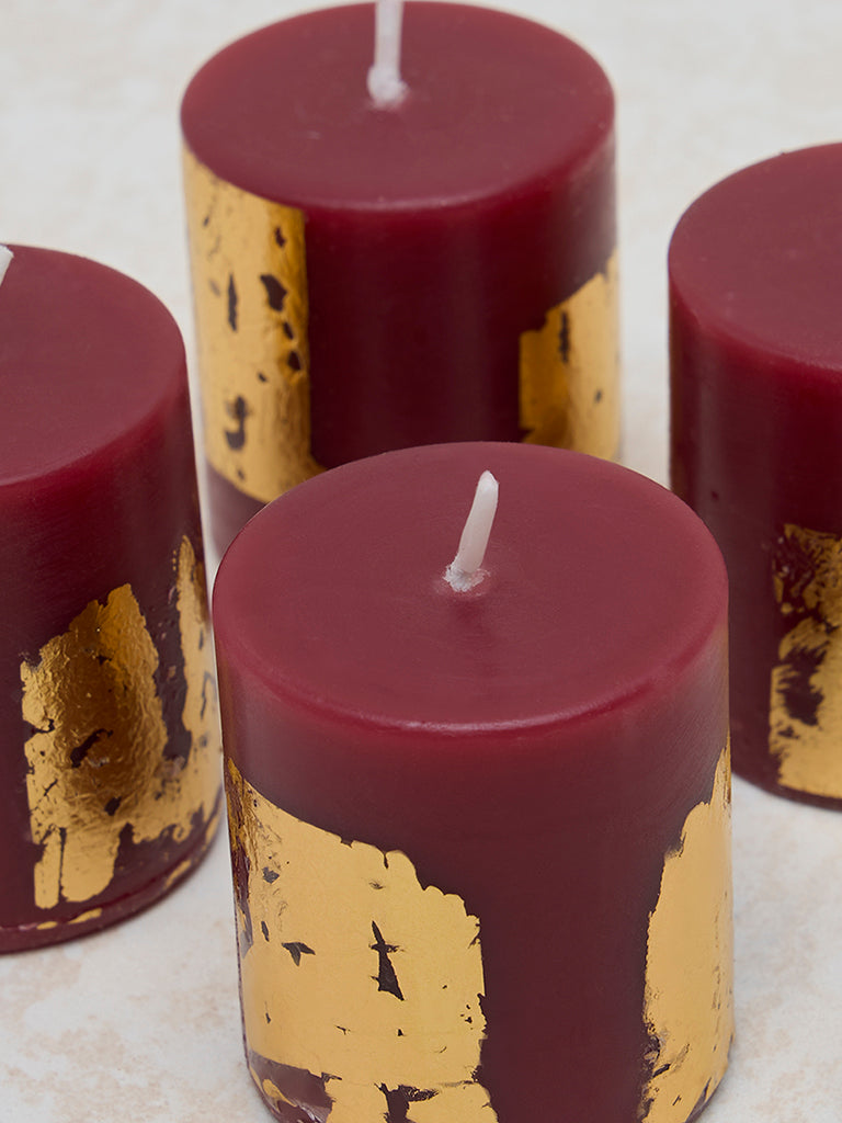 Westside Home Maroon Foiling Detailed Votive Candle - (Set of 4)