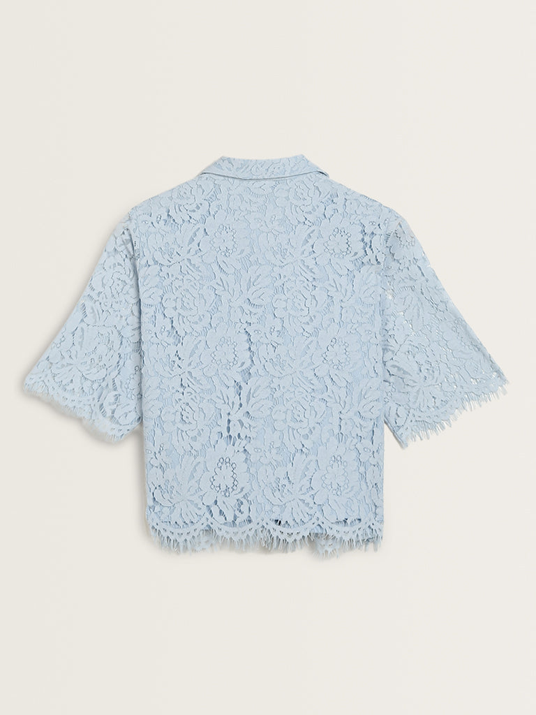 Wardrobe Light Blue Lace Design Shirt