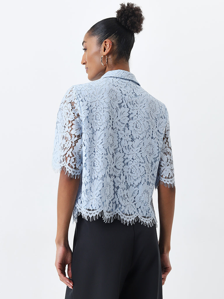 Wardrobe Light Blue Lace Design Shirt