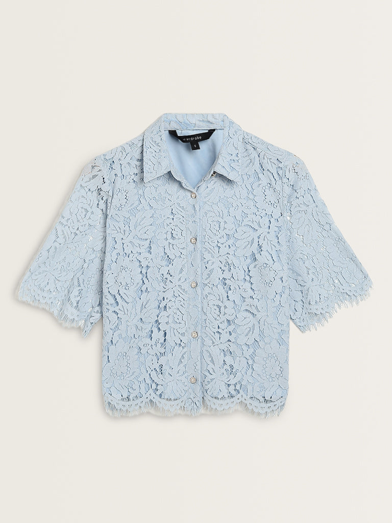 Wardrobe Light Blue Lace Design Shirt