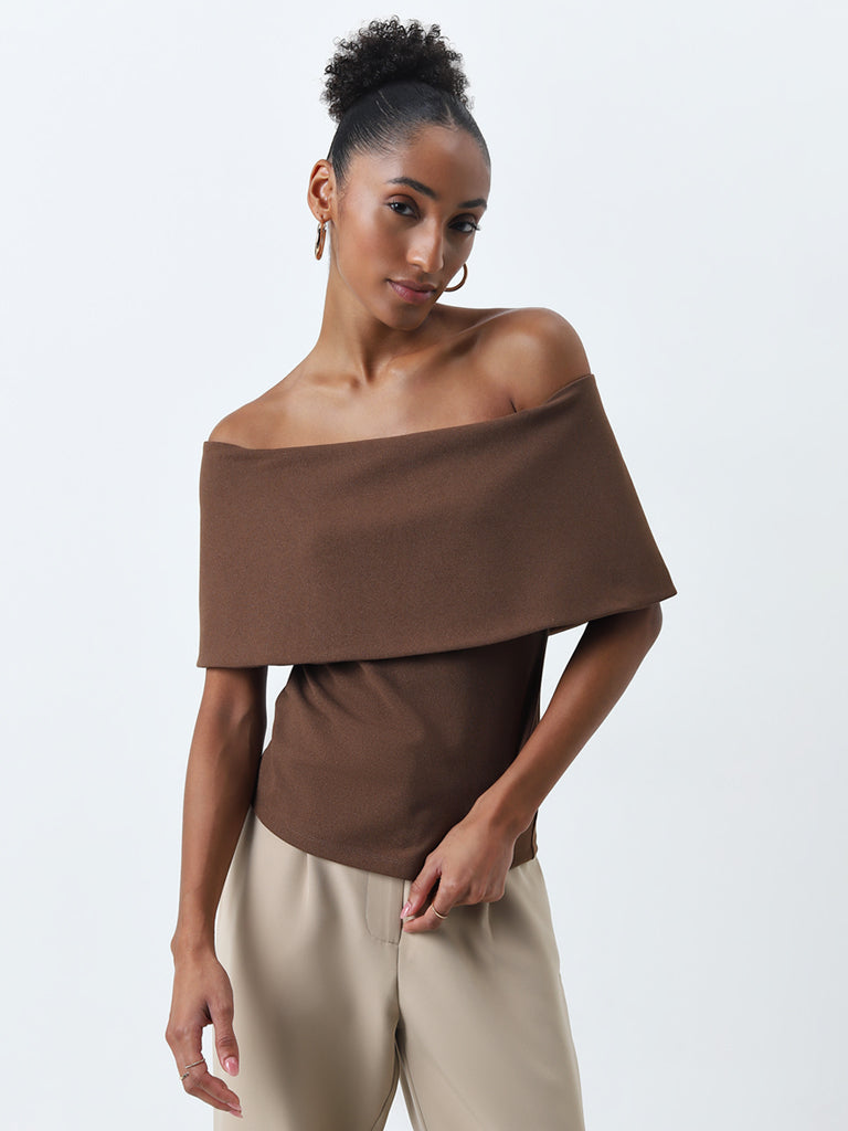 Wardrobe Brown Off-Shoulder Top