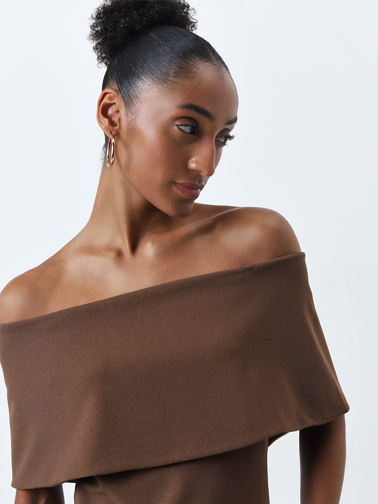 Wardrobe Brown Off-Shoulder Top