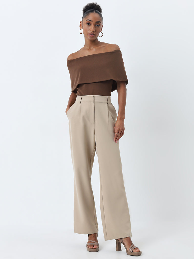 Wardrobe Brown Off-Shoulder Top