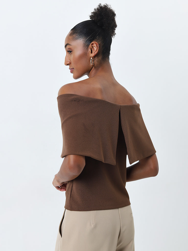 Wardrobe Brown Off-Shoulder Top