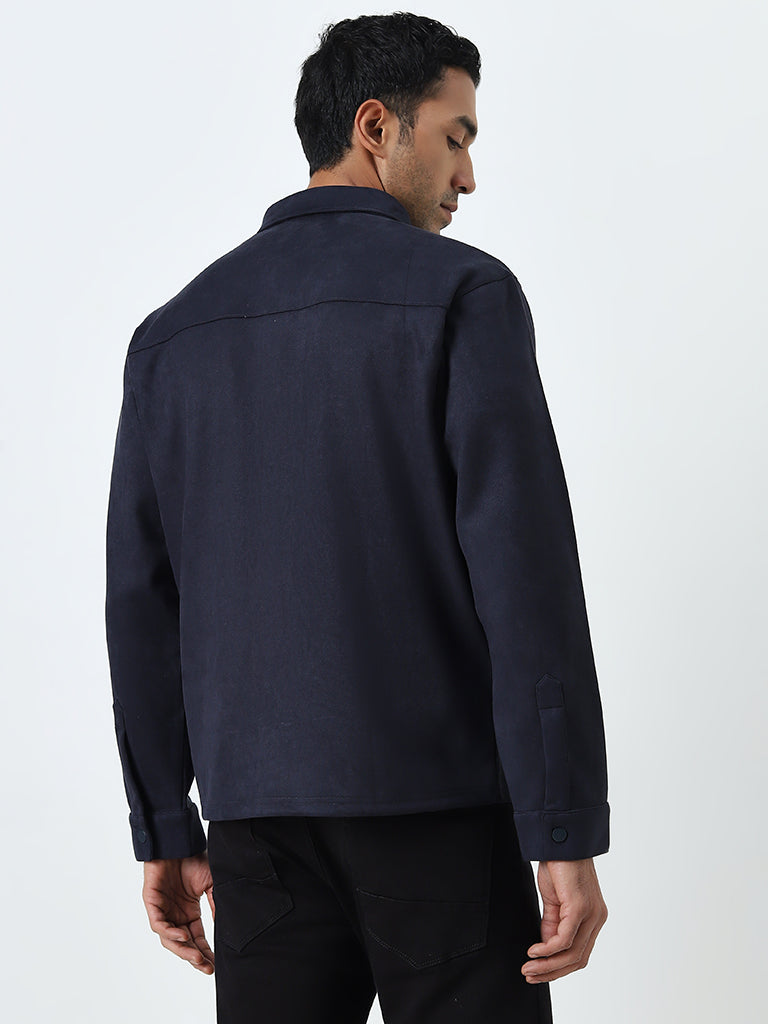 Ascot Navy Faux Suede Relaxed-Fit Jacket