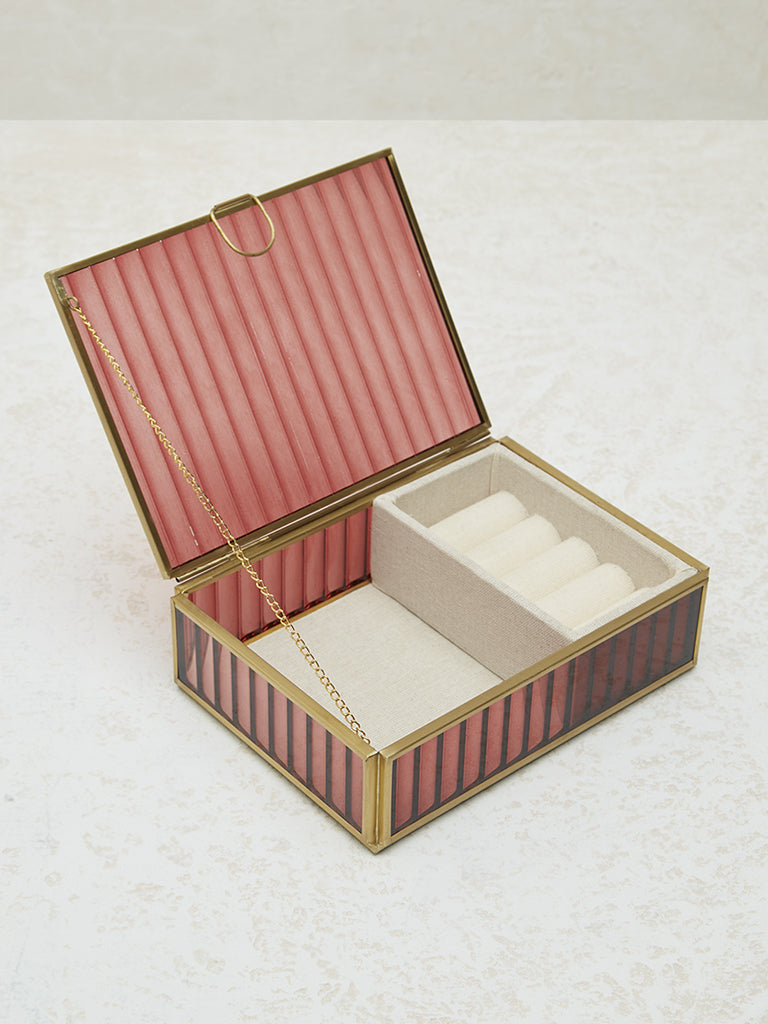 Westside Home Light Red Ribbed Textured Jewellery Box