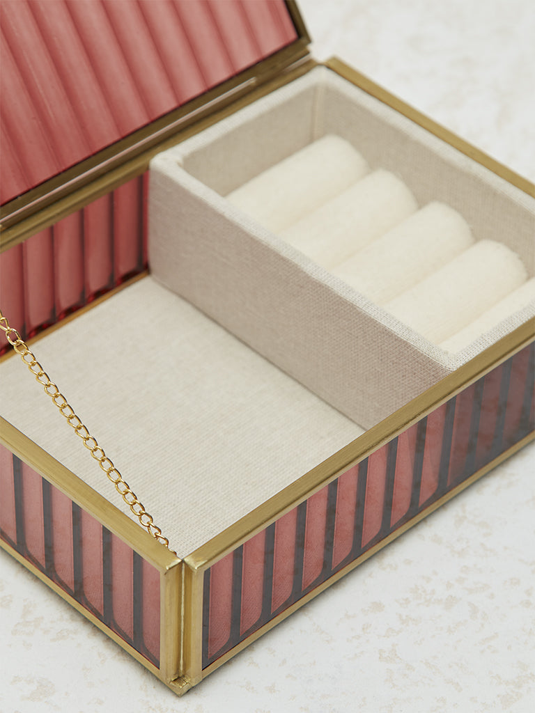 Westside Home Light Red Ribbed Textured Jewellery Box