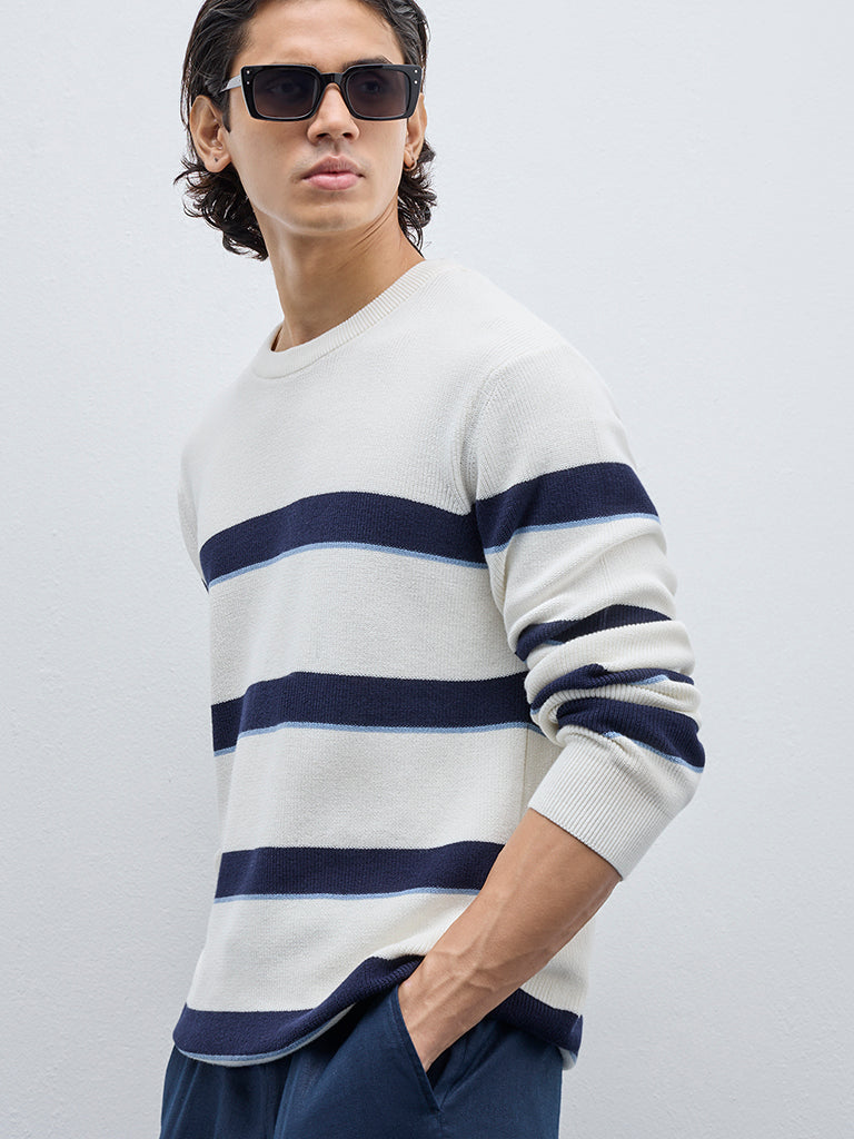 Ascot Off-White Knitted Relaxed-Fit Cotton Sweater