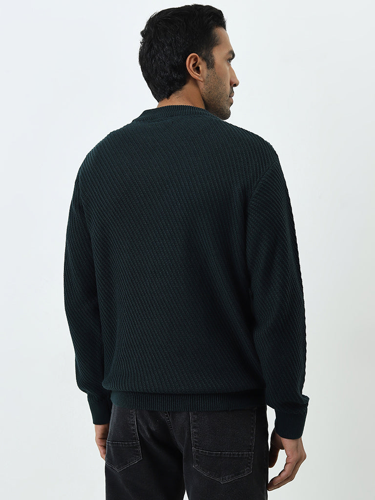 Ascot Dark Green Knitted Relaxed-Fit Cotton Sweater