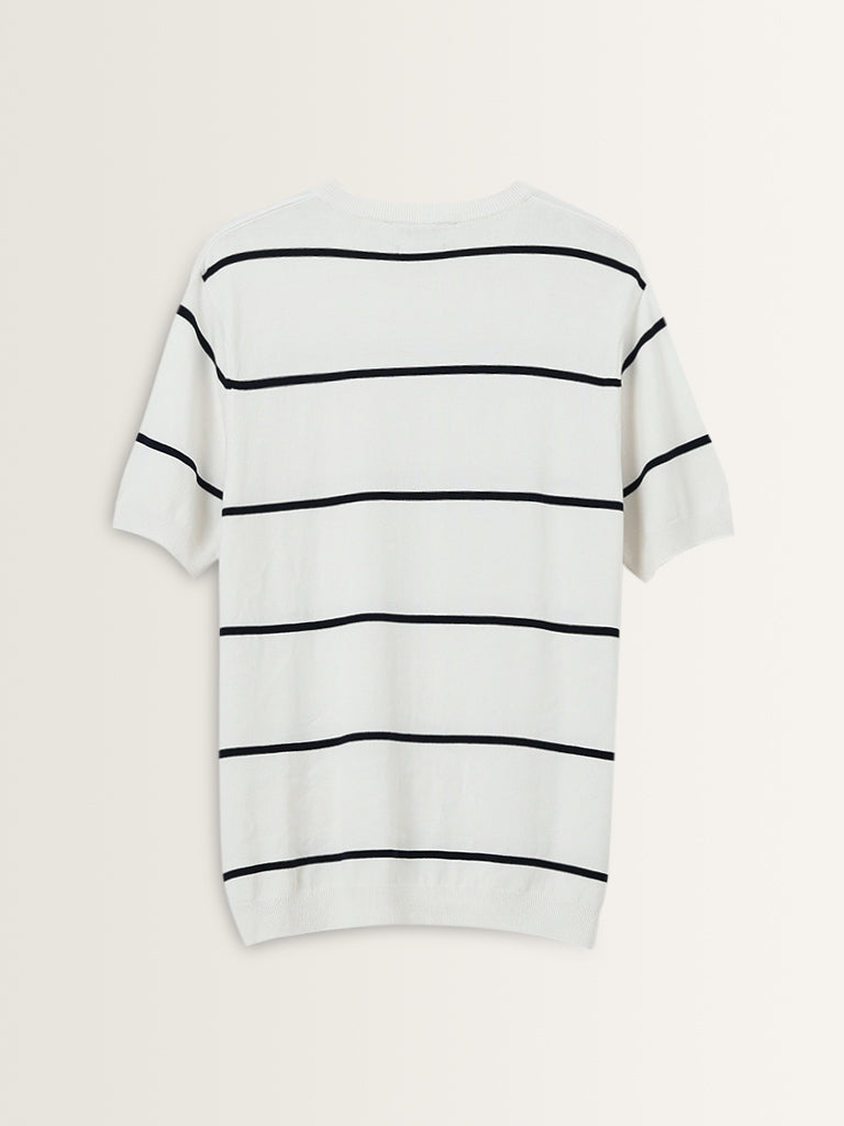 Ascot Navy Striped Relaxed-Fit Knitted T-Shirt