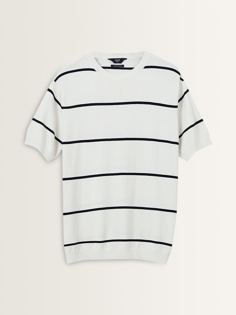 Ascot Navy Striped Relaxed-Fit Knitted T-Shirt