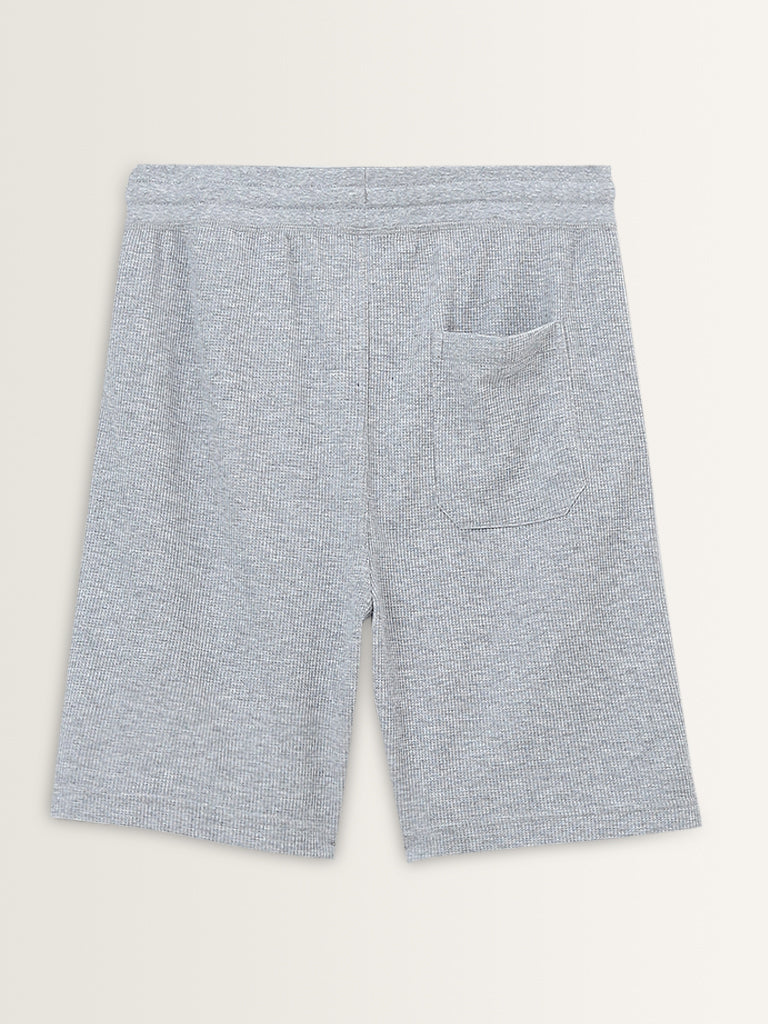 WES Lounge Grey Mid-Rise Relaxed-Fit Cotton Blend Shorts