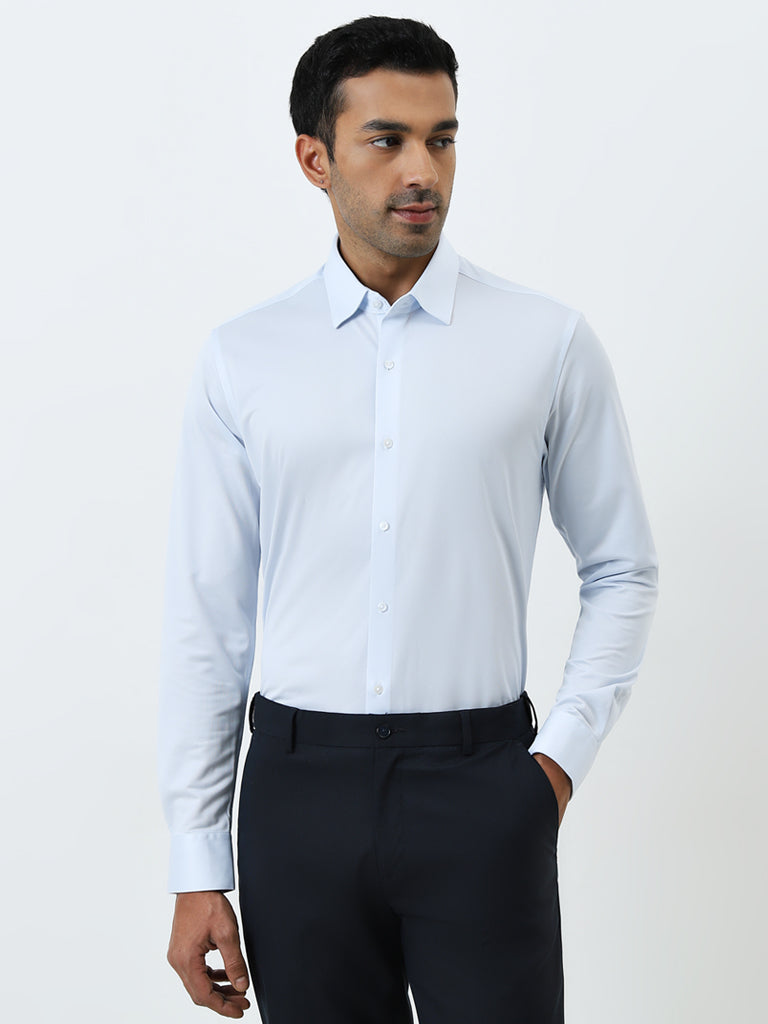 WES Formals Light Blue Solid Slim-Fit Shirt