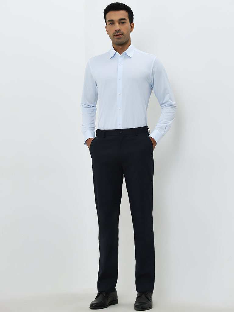 WES Formals Light Blue Solid Slim-Fit Shirt