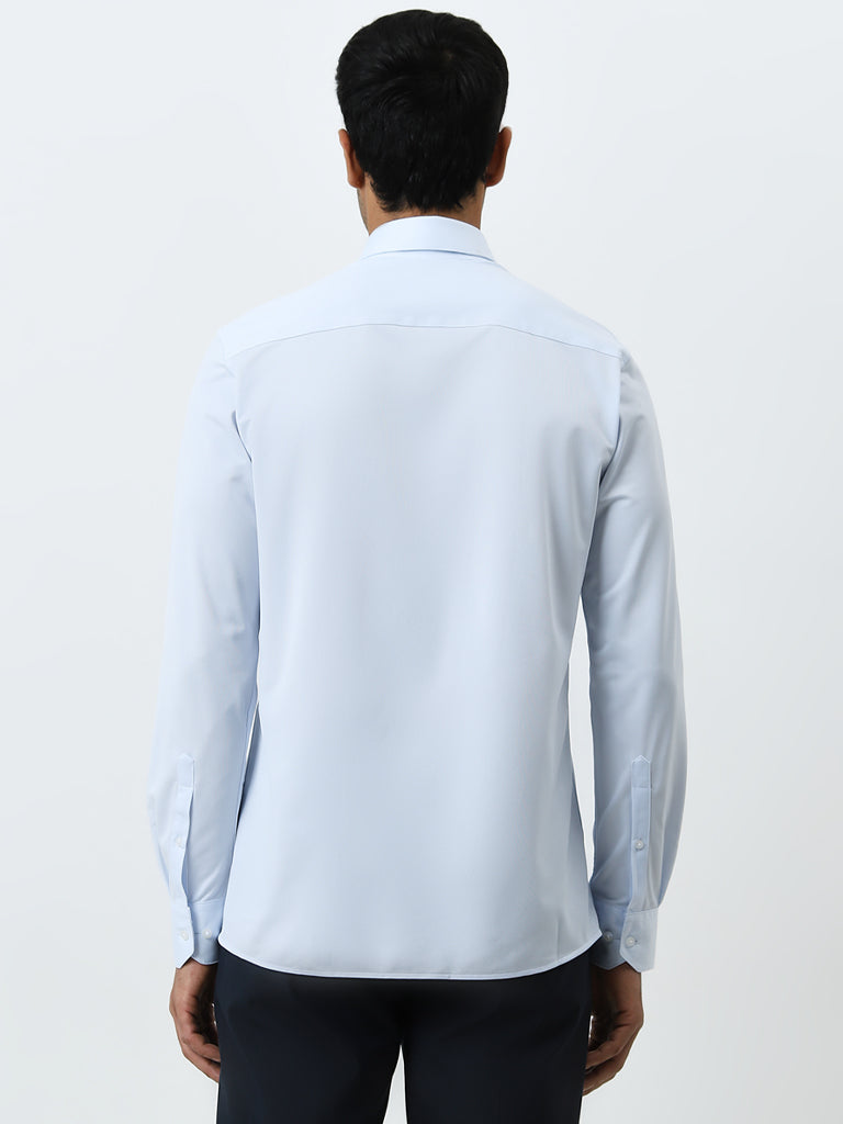 WES Formals Light Blue Solid Slim-Fit Shirt