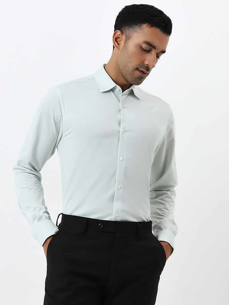 WES Formals Mint Solid Slim-Fit Shirt