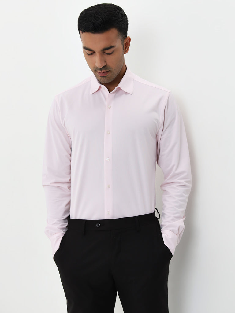 WES Formals Light Pink Solid Slim-Fit Shirt