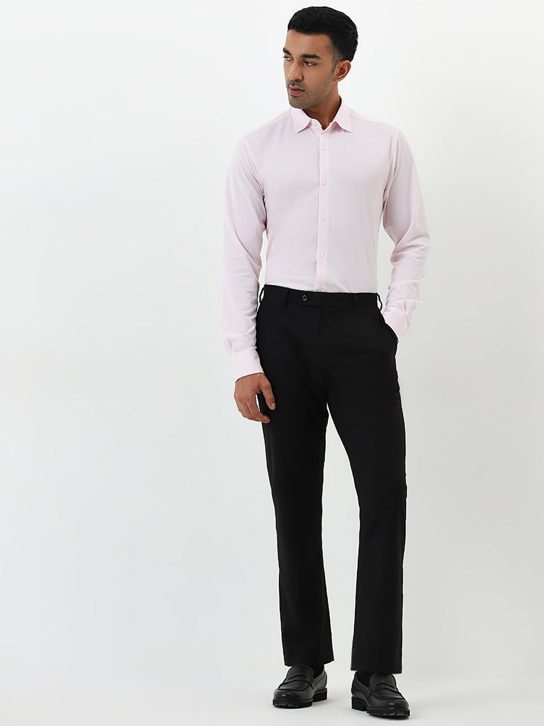 WES Formals Light Pink Solid Slim-Fit Shirt