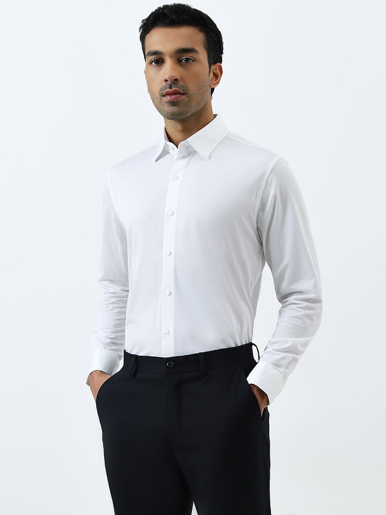 WES Formals White Solid Slim Fit Shirt