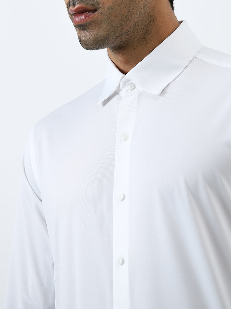 WES Formals White Solid Slim Fit Shirt