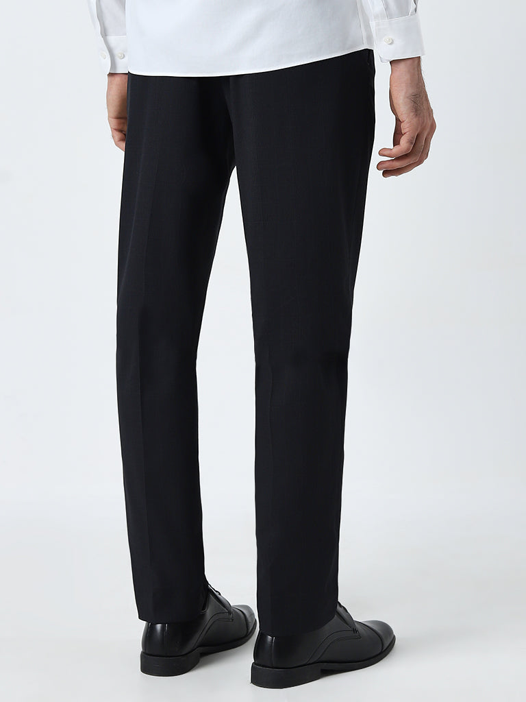 WES Formals Black Mid-Rise Slim-Fit Trousers