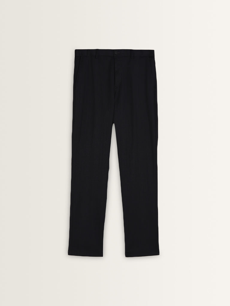 WES Formals Black Mid-Rise Slim-Fit Trousers