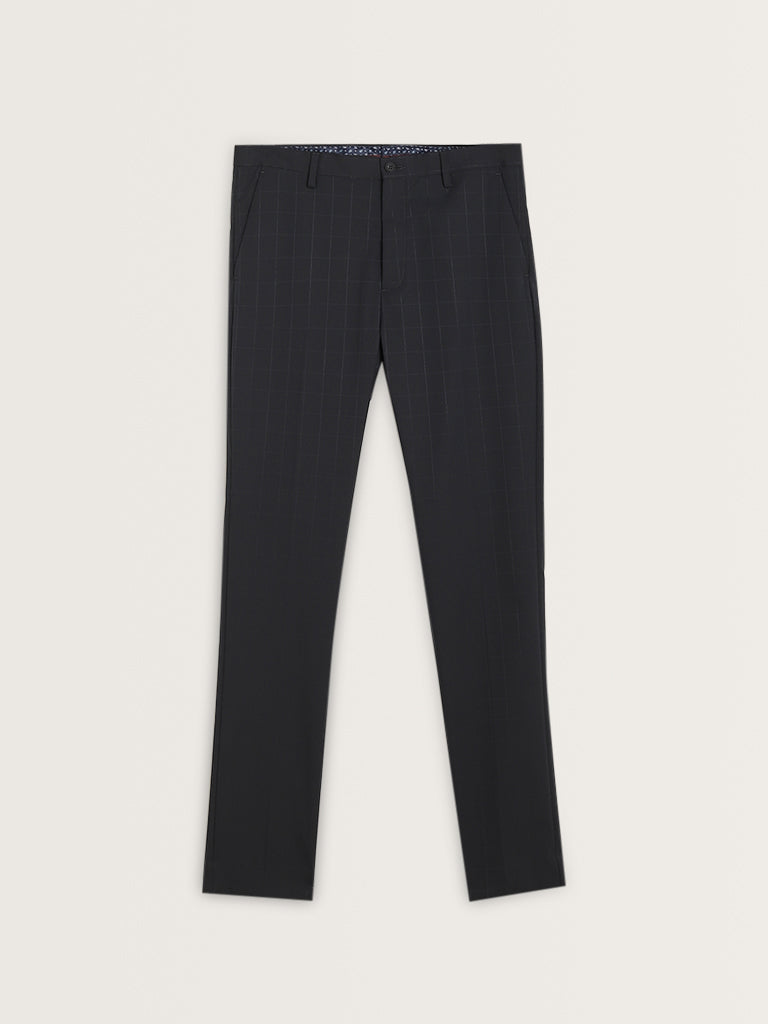 WES Formals Charcoal Mid-Rise Ultra Slim-Fit Trousers