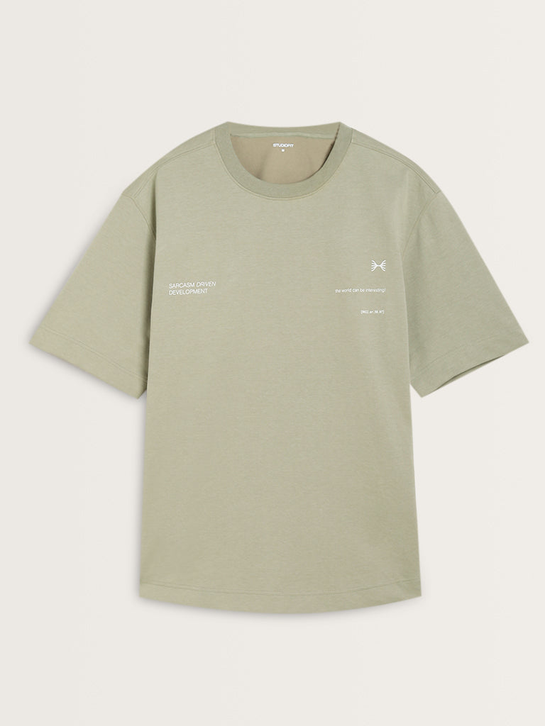 Studiofit Sage Text Printed Relaxed-Fit T-Shirt