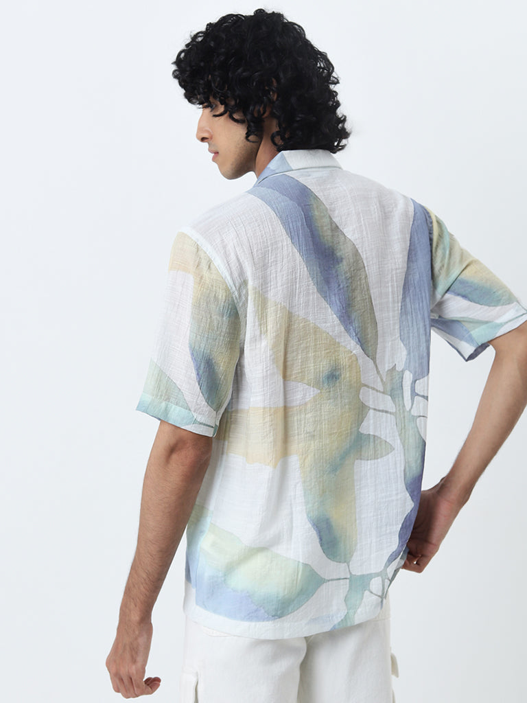 Nuon White Abstract Printed Relaxed-Fit Shirt