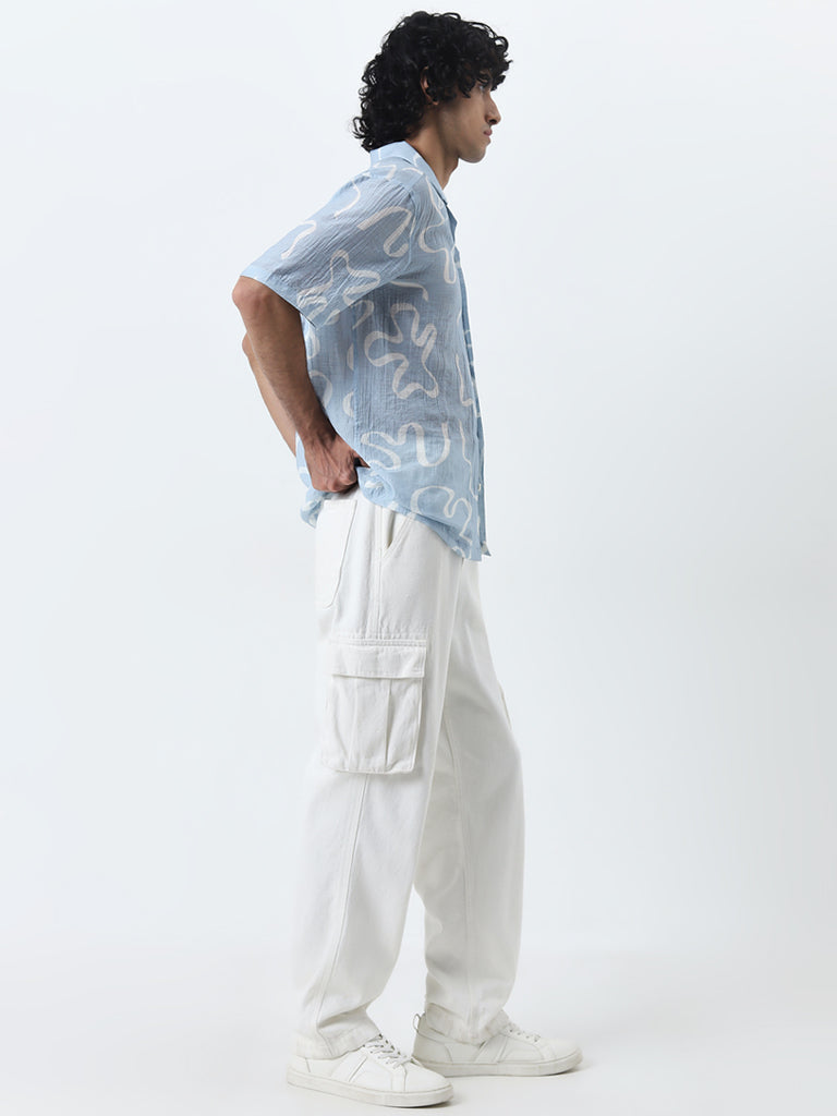 Nuon Light Blue Abstract Printed Relaxed-Fit Shirt